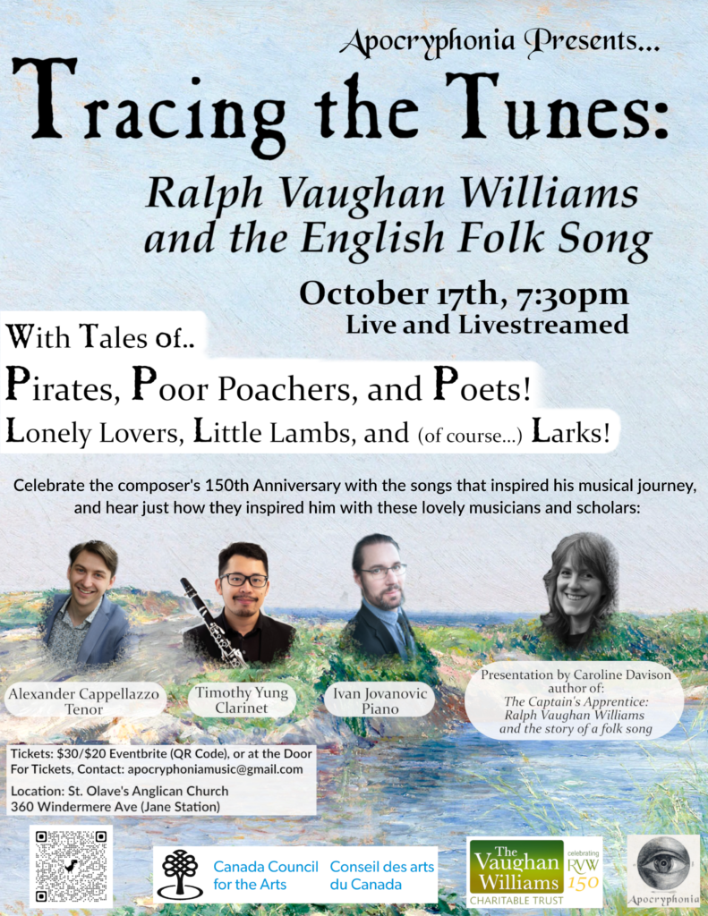 Poster of Apocyphonia's second concert, Tracing the Tunes: Ralph Vaughan Williams and the English Folk Song